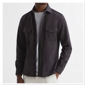 Reiss Men's Grisham Regular Fit Flecked Overshirt Black Long-Sleeve Sz L